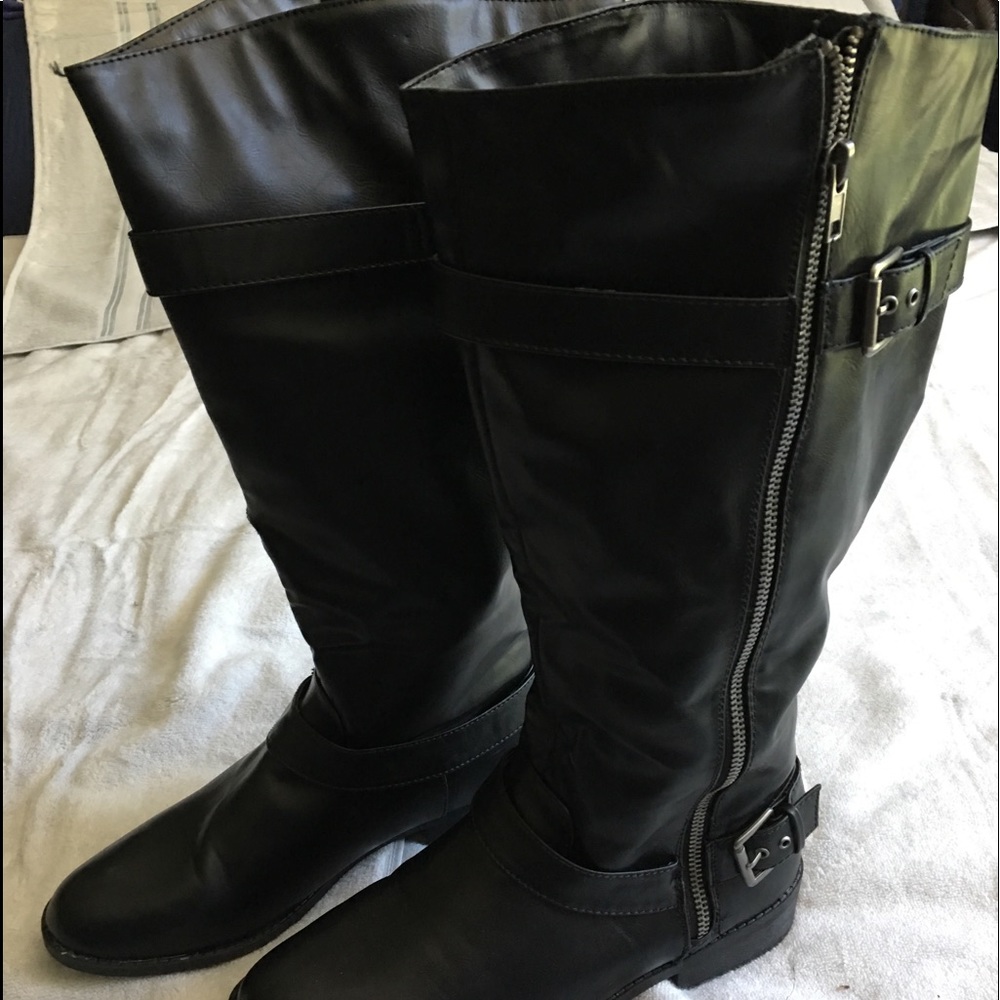 Ladies Black Synthentic Leather Knee High Boots